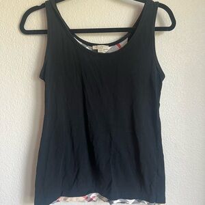 Burberry Black Women's Tank Top with Check-Trim Hem